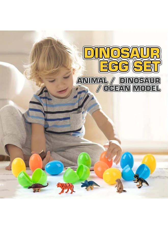 مجموعة ديناصور بيض ملون مع شخصيات حيوانات للبحث عن بيض عيد الفصح وهدايا عيد الميلاد - Image 1